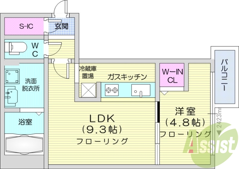 1LDK、バルコニー、灯油暖房、宅配ボックス