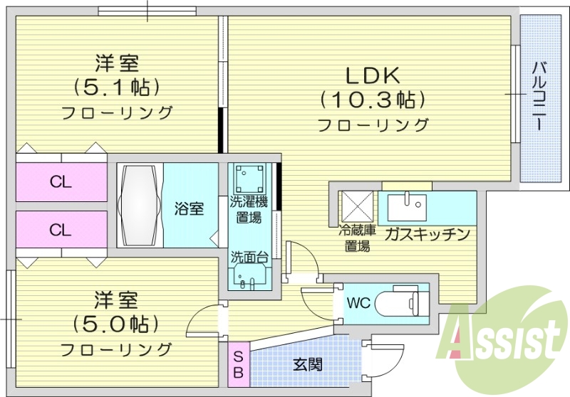 2LDK、エアコン、宅配ボックス、追い焚き