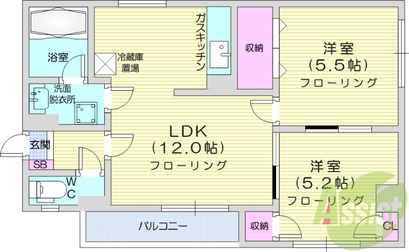 2LDK、ペット可、角部屋、TVモニターホン