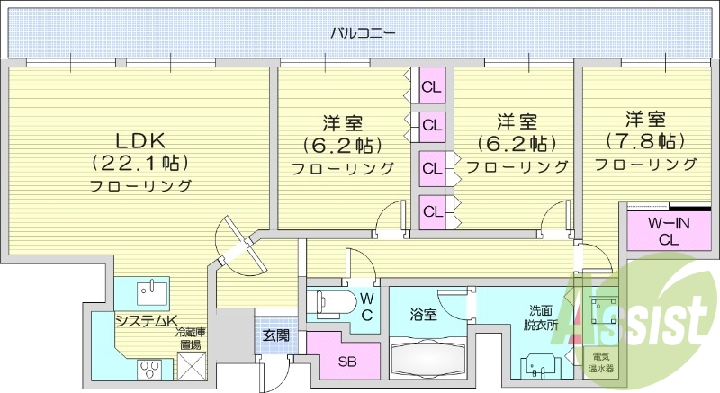 3LDK、オートロック、モニターホン、オール電化