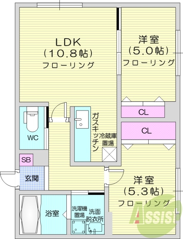 2LDK、収納、灯油暖房、エアコン、角部屋