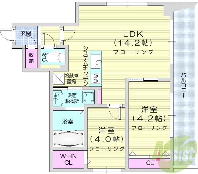 1LDK、エアコン、バルコニー、ウォークインクローゼット