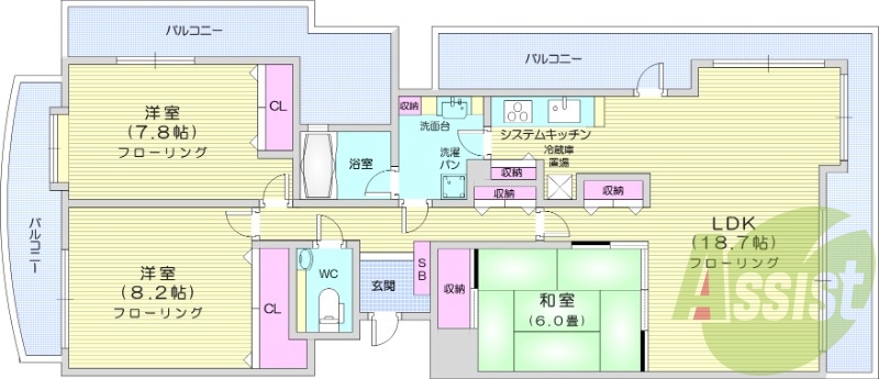 3LDK、ペット可、浴室暖房乾燥機、食洗器、パネルヒーター