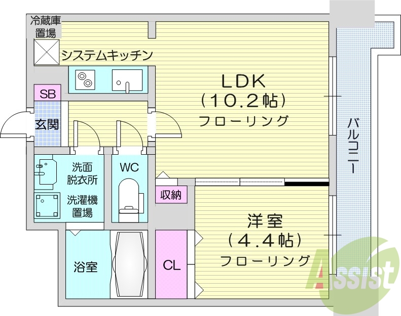 1LDK、システムキッチン、ウォシュレット