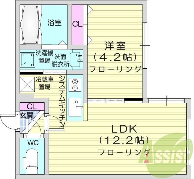 1LDK、システムキッチン、エアコン、オートロック