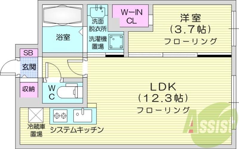1LDK、システムキッチン、エアコン、オートロック
