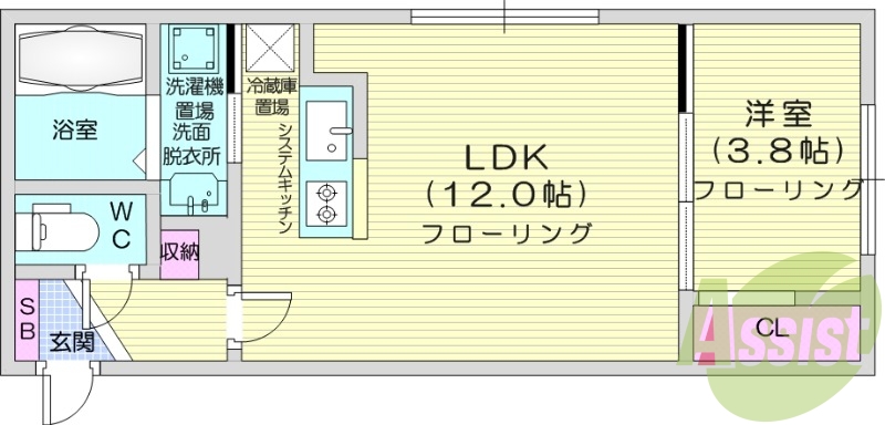1LDK、システムキッチン、エアコン、オートロック