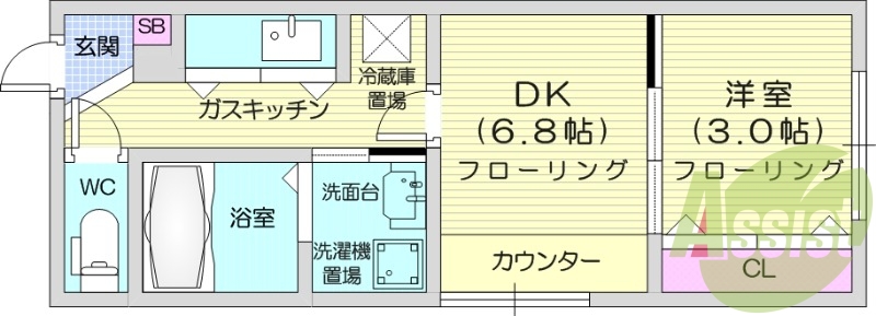 1DK、エアコン、ネット使用料不要、宅配ボックス