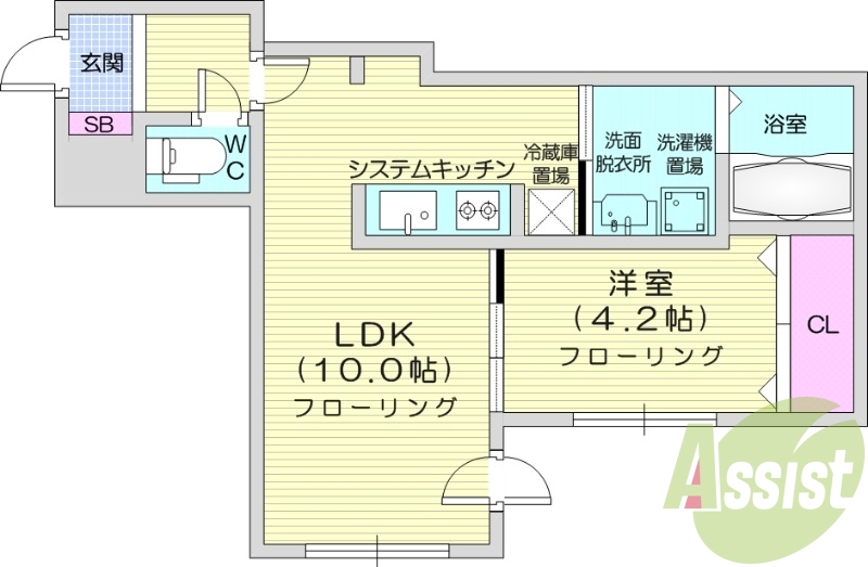 1LDK、エアコン、ネット無料、オートロック、宅配BOX