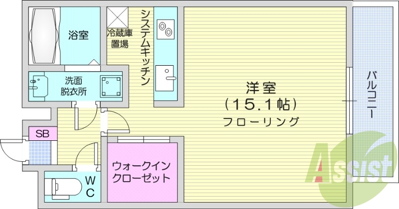 1K、エレベーター、都市ガス、シャワートイレ