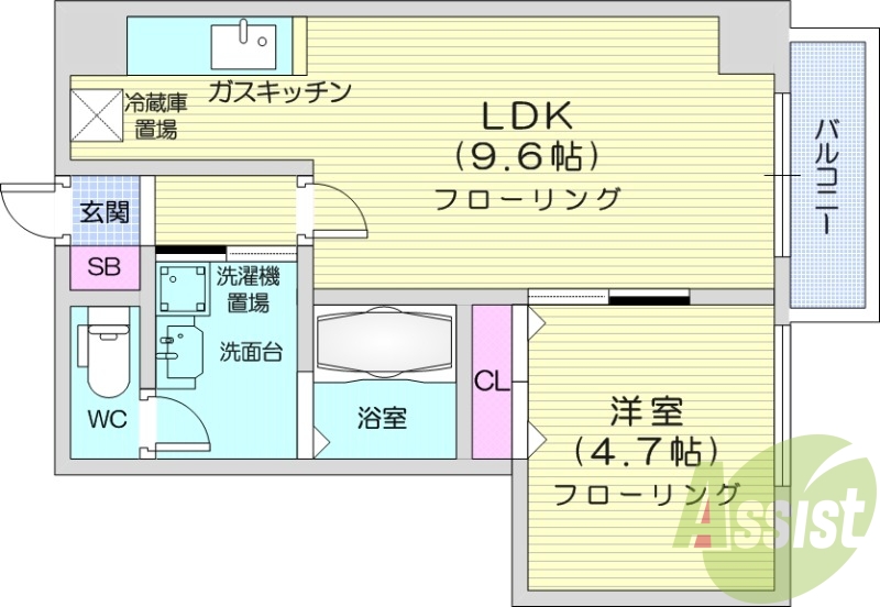 1DK、宅配BOX、インターネット使用料無料