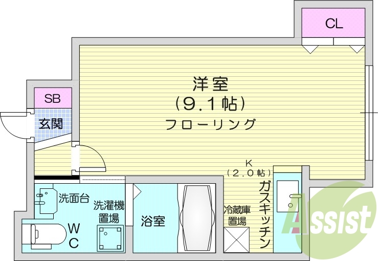 1K、カウンターキッチン、シャンプードレッサー
