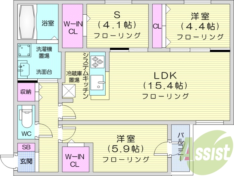 3LDK、都市ガス、食洗器、追い焚き、浴室乾燥機、エアコン