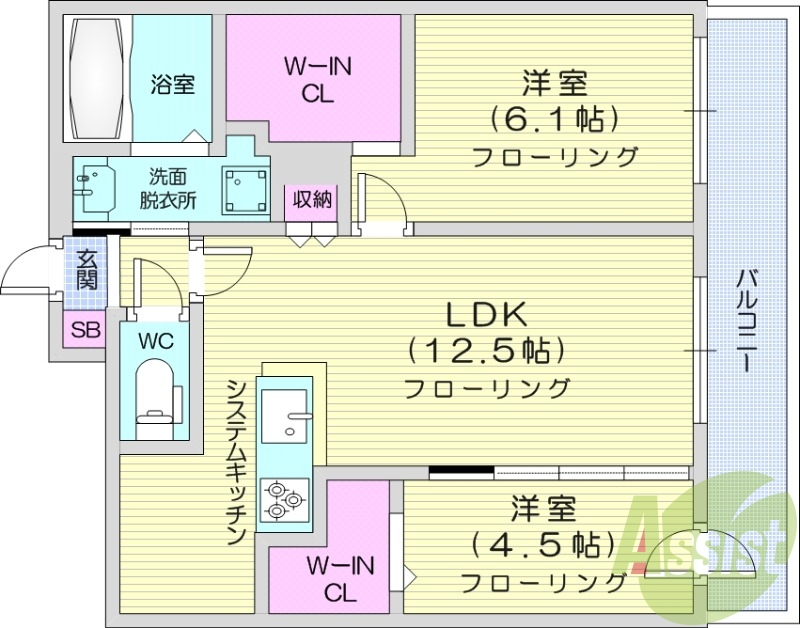 2LDK、都市ガス、食洗器、追い焚き、浴室乾燥機、エアコン