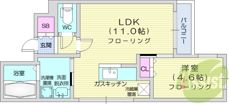 1LDK、角部屋、エアコン、灯油暖房、ネット無料