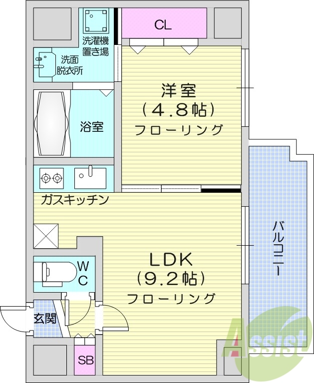 1LDK、エアコン、ネット無料、エレベーター