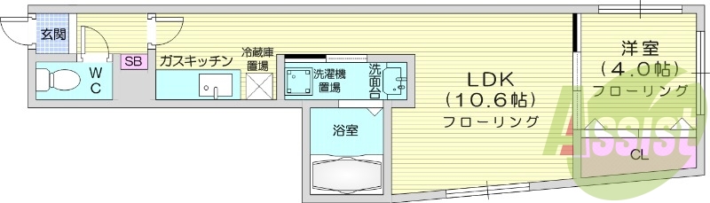 1LDK、オートロック、シャワートイレ、バス・トイレ別