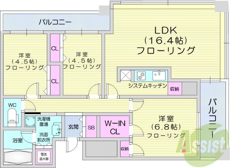 3LDK、オートロック、モニターホン、オール電化