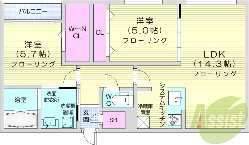 2LDK、都市ガス、エアコン、ガス暖房、ネット無料
