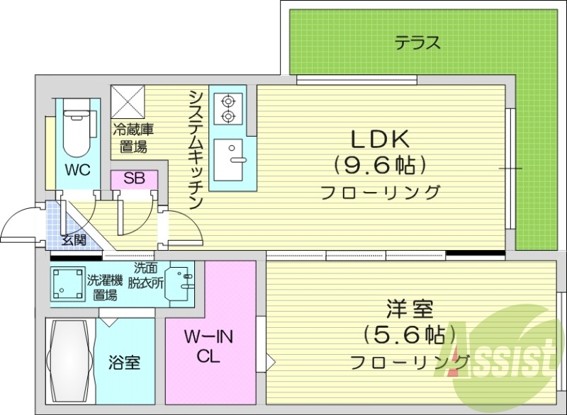 1LDK、システムキッチン、エアコン、都市ガス