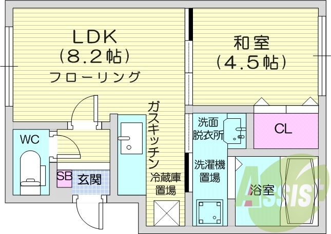1LDK、都市ガス、エアコン、ネット無料、オートロック