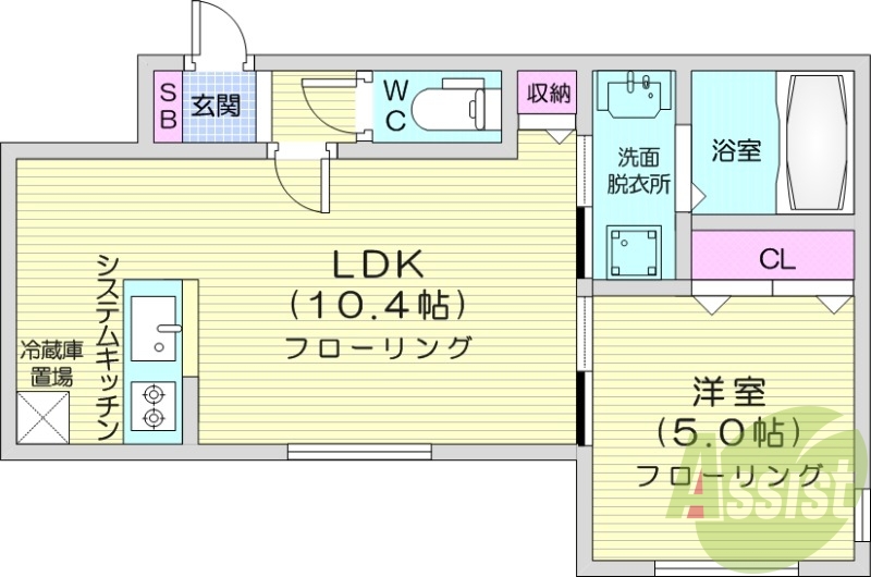 1LDK、都市ガス、ペット可、エアコン、顔認証オートロック
