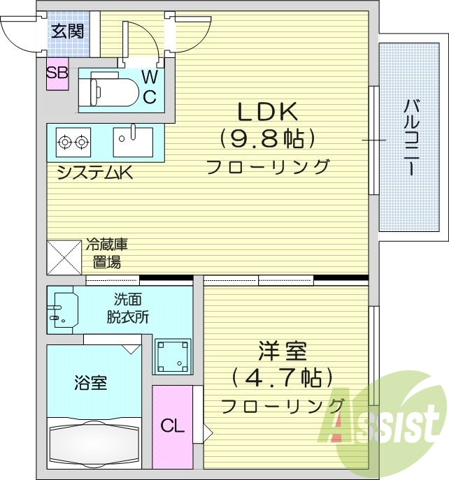 1LDK、システムキッチン、ネット無料、ガスリミット