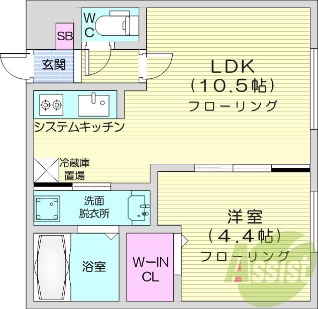 1LDK、エアコン、灯油暖房、システムキッチン