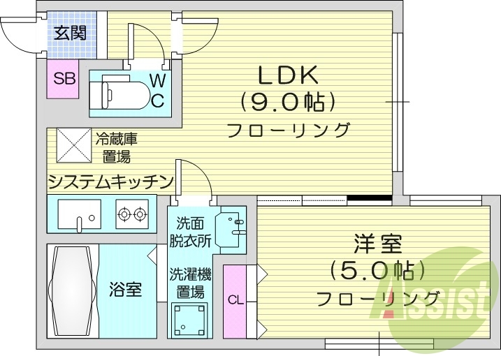1LDK、エアコン、独立洗面台、システムキッチン、ネット無料