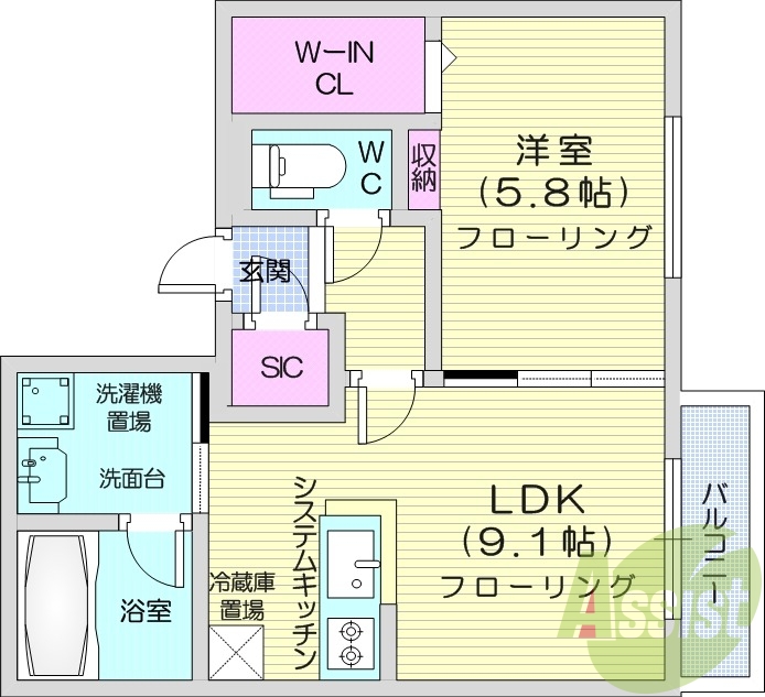 1LDK、エアコン、ペット相談、モニタ付インターホン