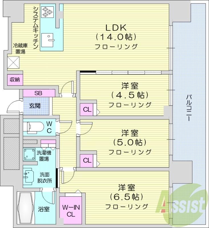 3LDK、都市ガス、浴室乾燥機、追い焚き、システムキッチン
