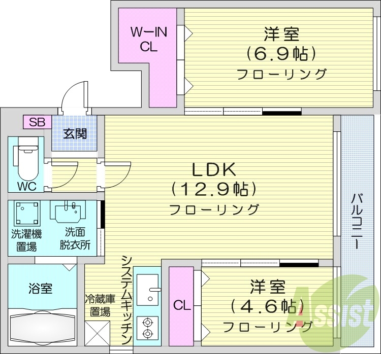 2LDK、エアコン、システムキッチン、灯油暖房