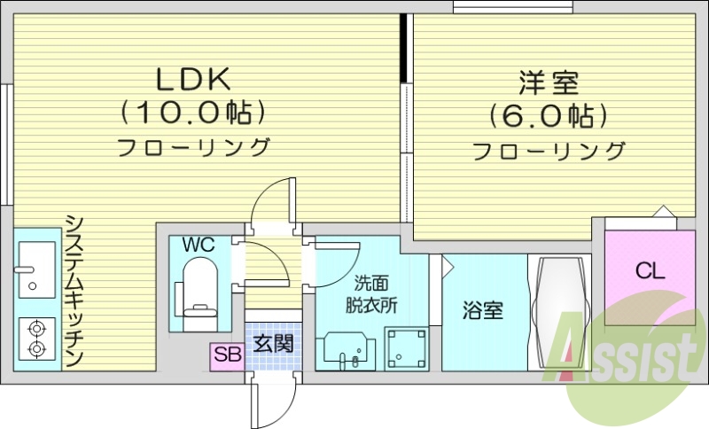 1LDK、システムキッチン、エアコン、灯油暖房、ネット無料