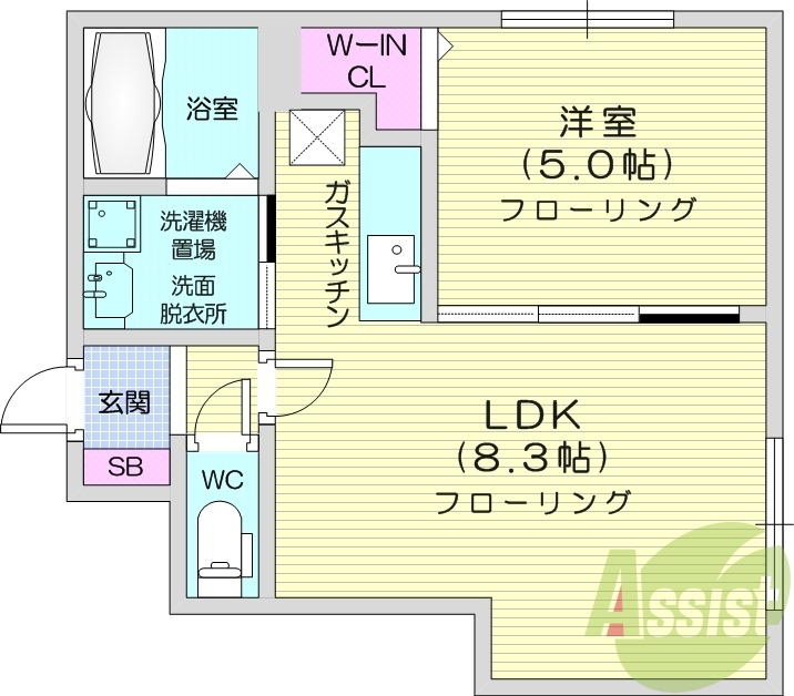 1LDK、都市ガス、エアコン、浴室乾燥機、ネット無料
