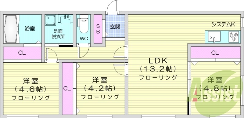 3LDK、エアコン、灯油暖房、宅配BOX、オートロック