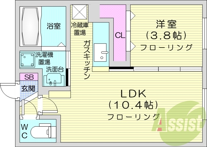 1LDK、カウンターキッチン、バス・トイレ別、独立洗面台、