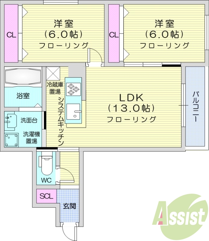 2LDK、エアコン、ガスリミット付き、宅配ボックス
