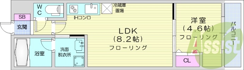 1LDK、都市ガス、エアコン、オートロック