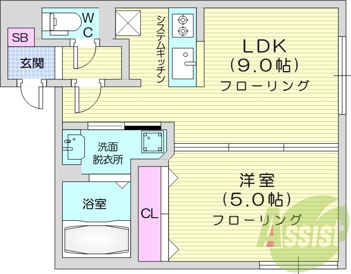 1LDK、エアコン、都市ガス、ネット無料