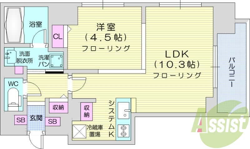 1LDK、システムキッチン、追い焚き、クローゼット、エアコン