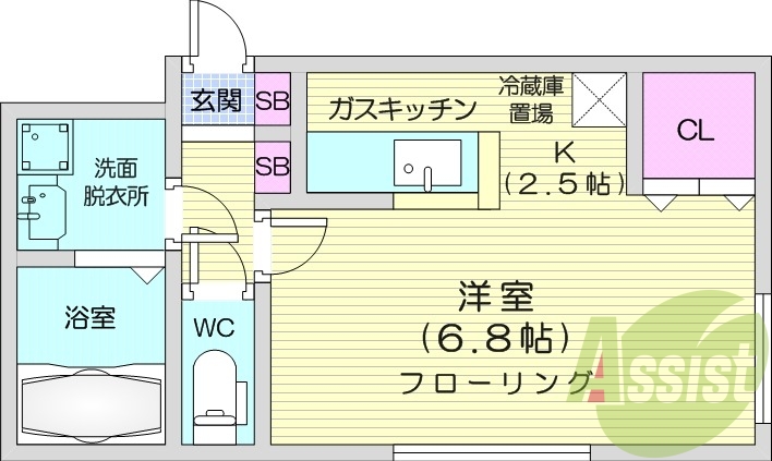 1K、ネット無料、エアコン、シャンプードレッサー