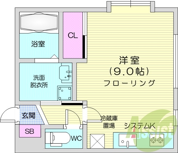 1R、エアコン、システムキッチン、ネット無料