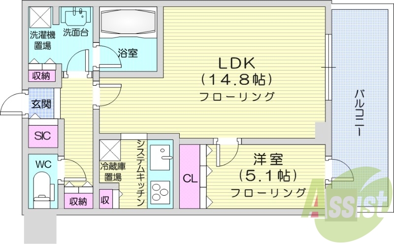 1LDK、システムキッチン、シャワートイレ、追い焚き