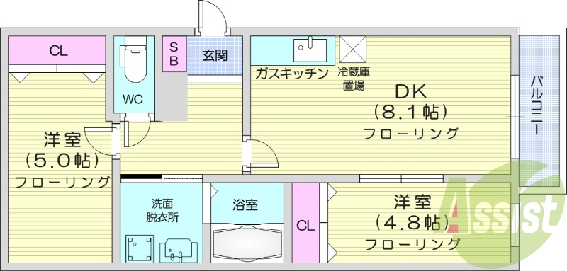 2ＤＫ、バルコニー、浴室乾燥機、ネット無料