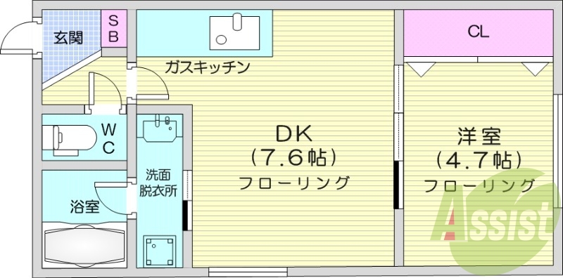 1DK　独立洗面台、ウォシュレット、クローゼット