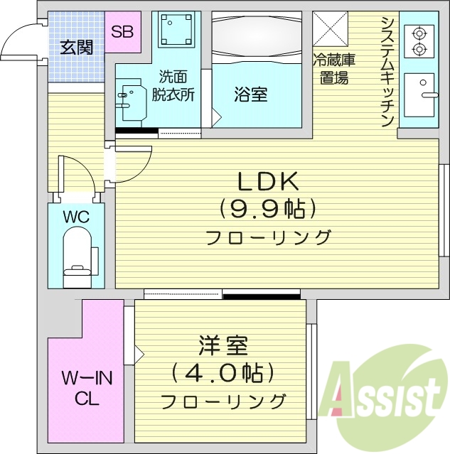1LDK、都市ガス、システムキッチン、宅配ボックス