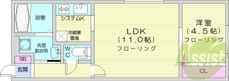 1LDK、システムキッチン、エアコン、独立洗面台、ネット無料