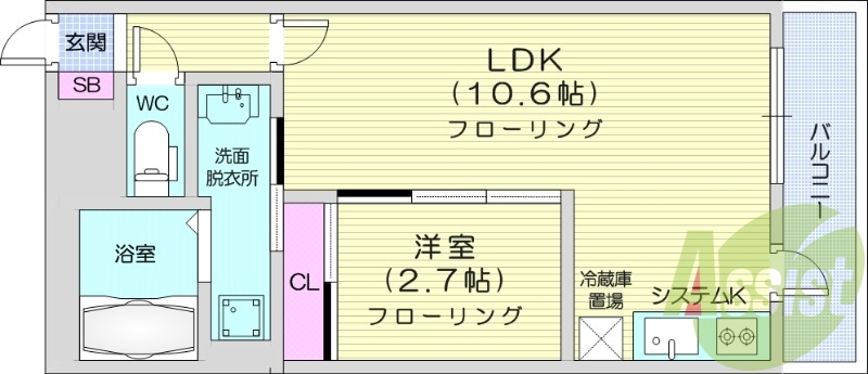 1LDK、システムキッチン、エアコン、独立洗面台、ネット無料