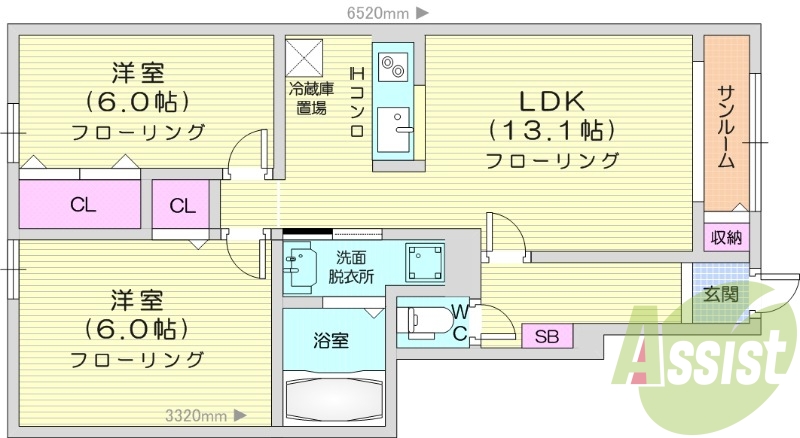 2LDK、カウンターキッチン、浴室乾燥機