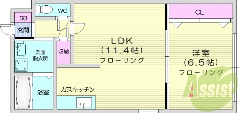 1LDK、エレベーター、灯油FF暖房、TVインターホン